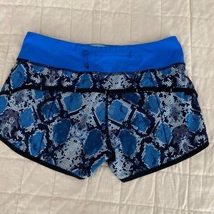 Lululemon Speed Shorts. 2.5 inseam. Size 4. Blue, black & white